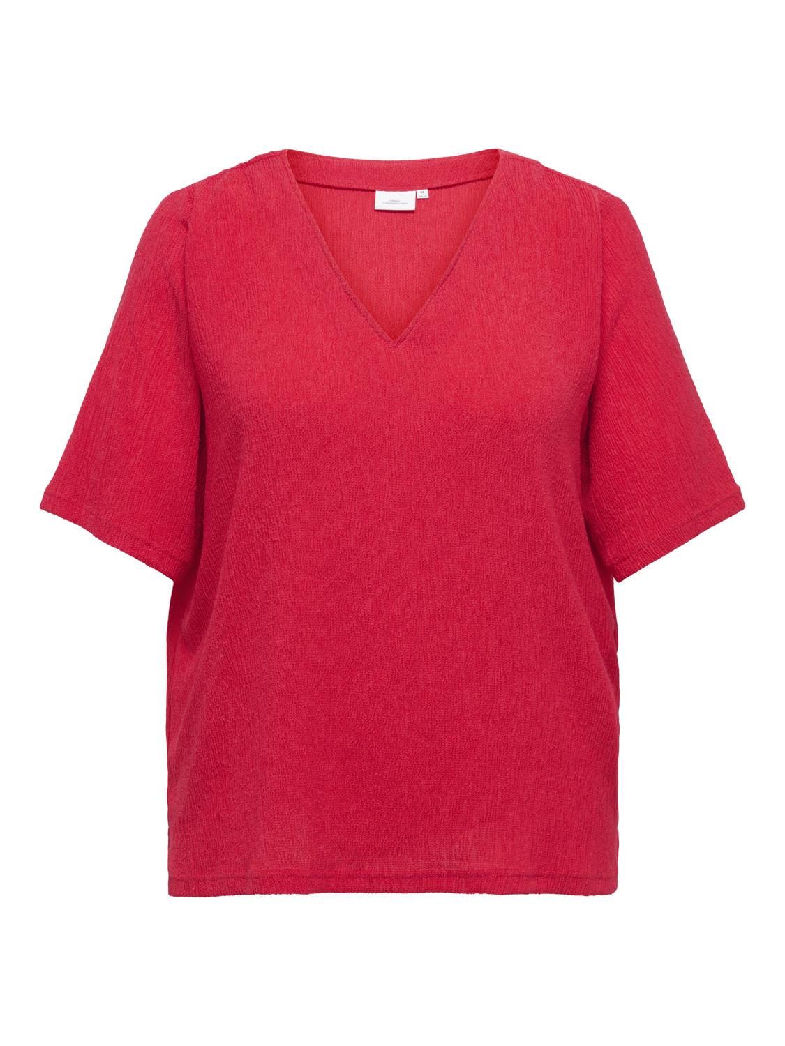 Carmakoma CARANNA LIFE S/S V-NECK BLOUSE JRS Rood - OAK Fashion Noordwolde