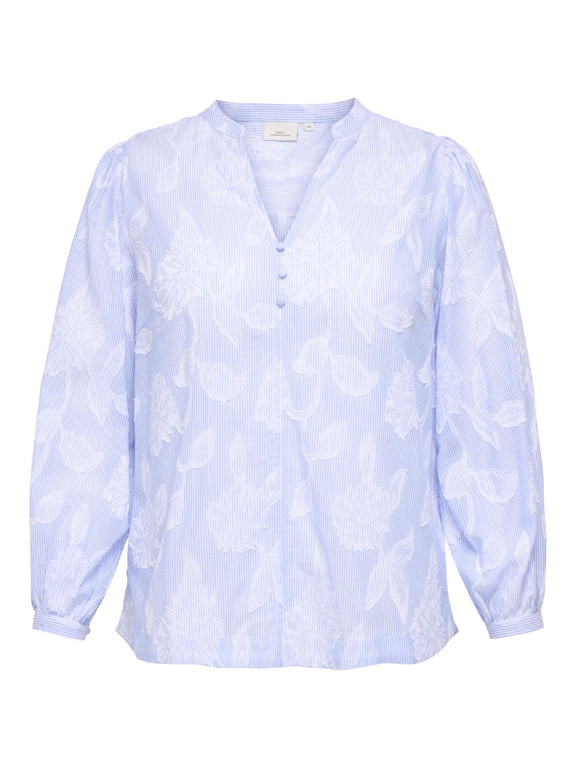 Carmakoma CARTORRA LIFE L/S V-NECK STRIPE TOP WVN Blauw - OAK Fashion Noordwolde