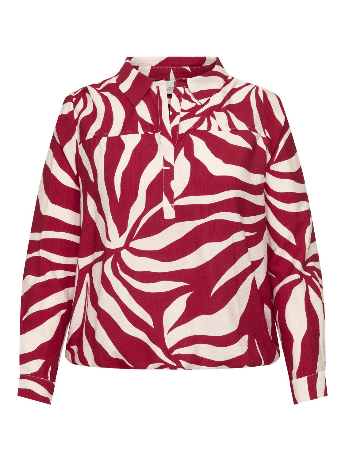 Carmakoma CARCAMILLE L/S V-NECK BLOUSE AOP Rood - OAK Fashion Noordwolde