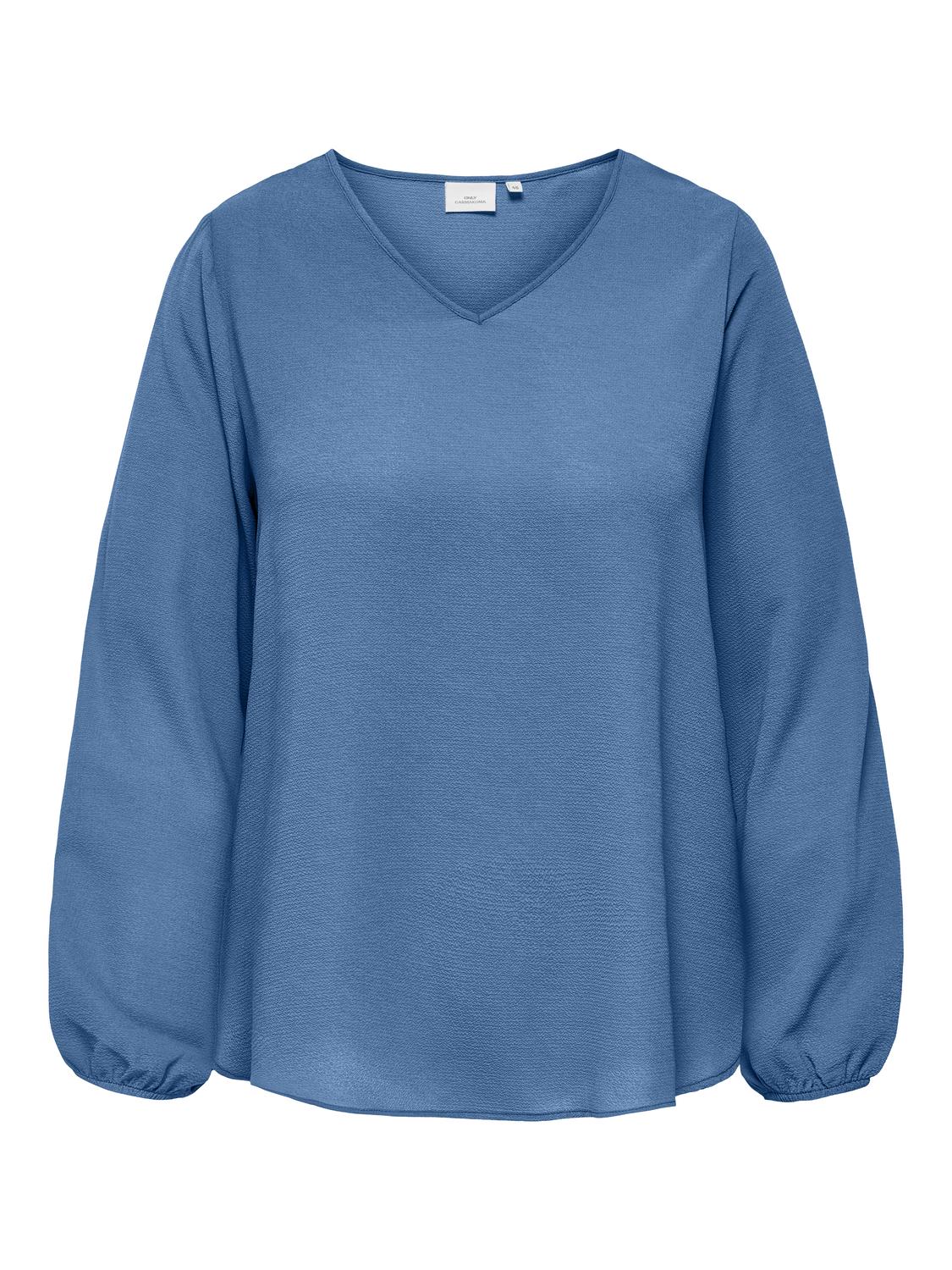 Carmakoma CARVICA L/S V-NECK TOP WVN NOOS Blauw - OAK Fashion Noordwolde