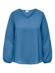 Carmakoma CARVICA L/S V-NECK TOP WVN NOOS Blauw - OAK Fashion Noordwolde