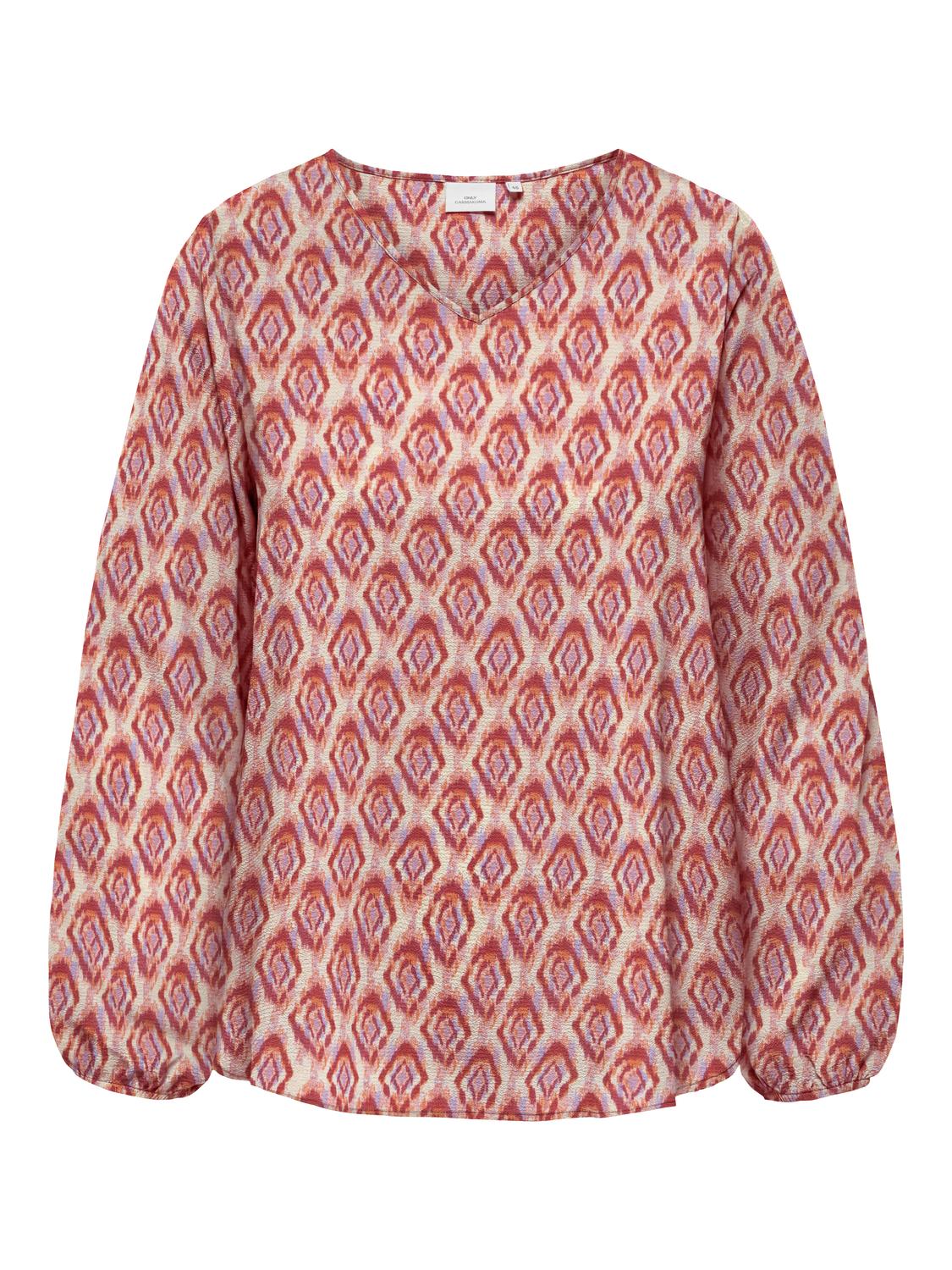 Carmakoma CARVICA L/S V-NECK TOP WVN NOOS Rood - OAK Fashion Noordwolde