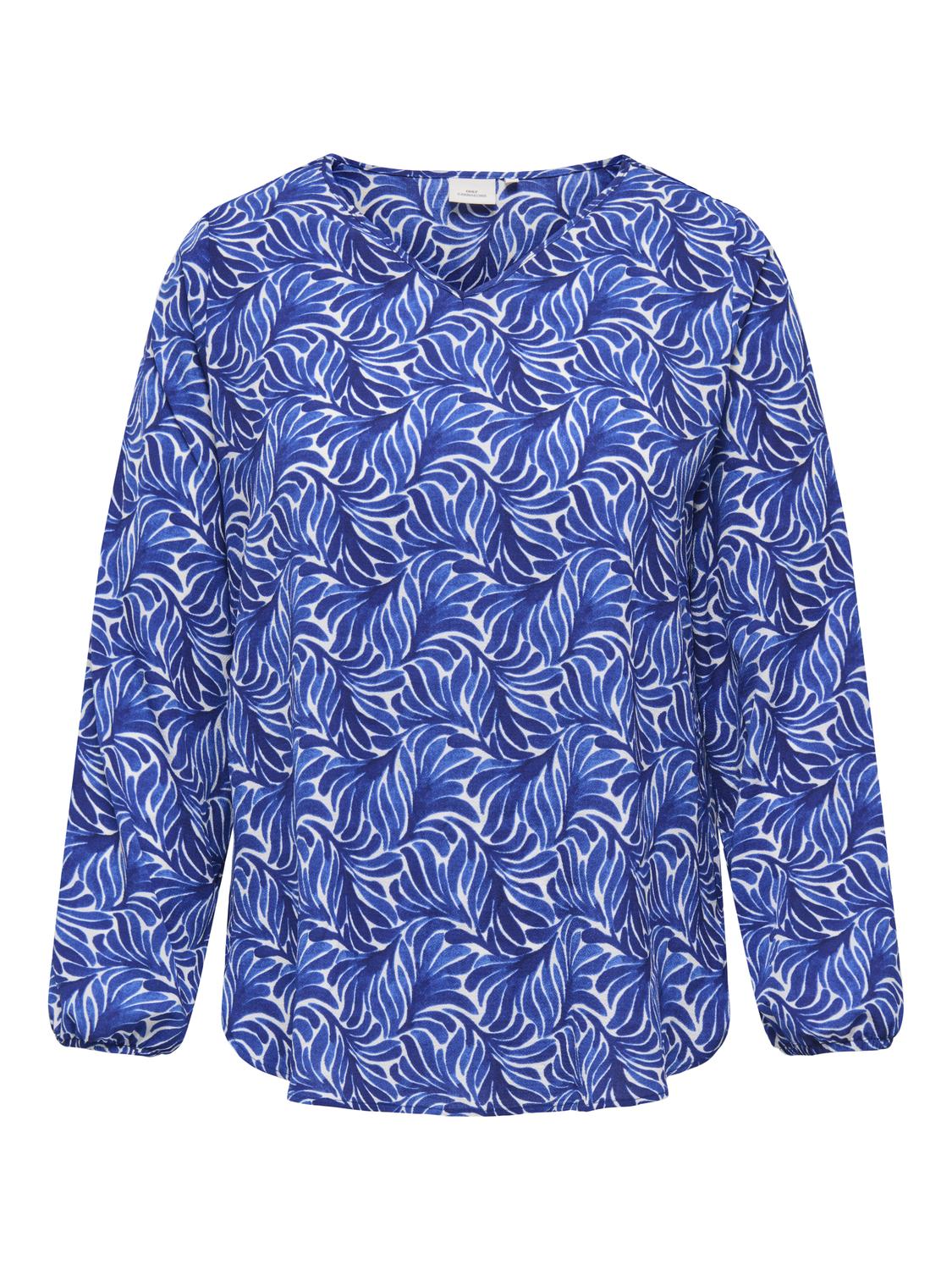 Carmakoma CARVICA L/S V-NECK TOP WVN NOOS Blauw - OAK Fashion Noordwolde