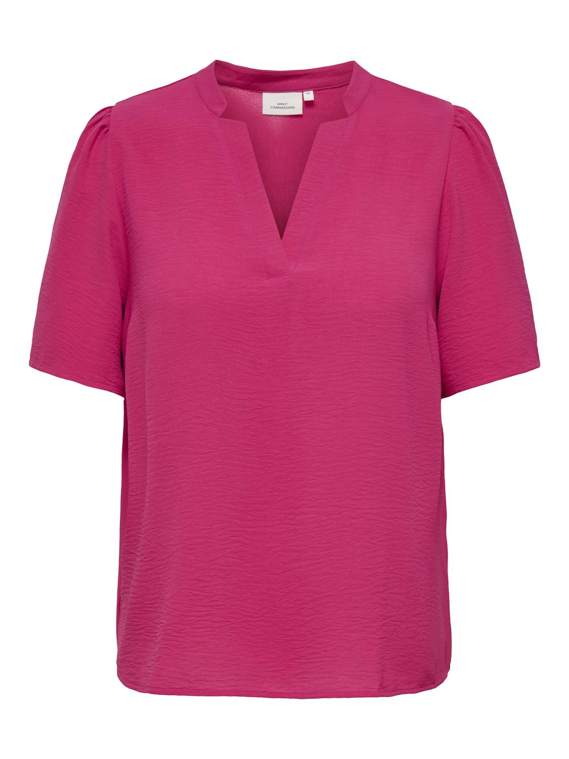Carmakoma CARNOEMI LIFE 2/4 V-NECK BLOUSE WVN Roze - OAK Fashion Noordwolde