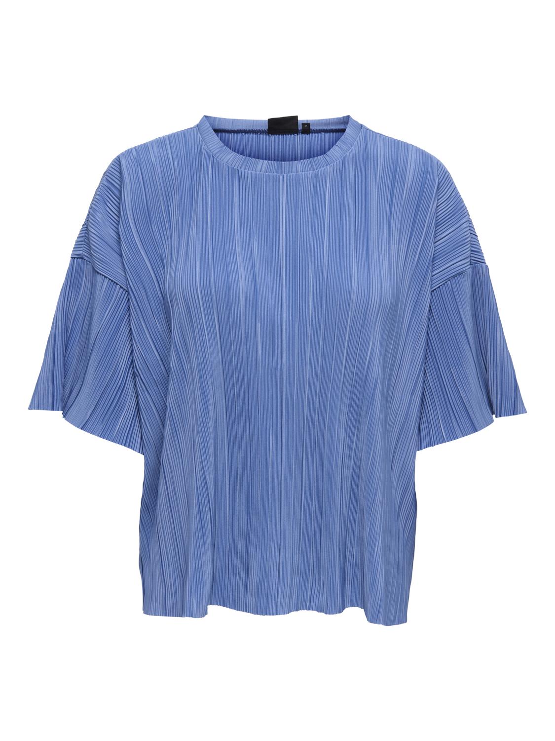 Carmakoma CARRAVENNA S/S PLISSE TOP JRS NOOS Blauw - OAK Fashion Noordwolde