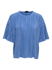 Carmakoma CARRAVENNA S/S PLISSE TOP JRS NOOS Blauw - OAK Fashion Noordwolde