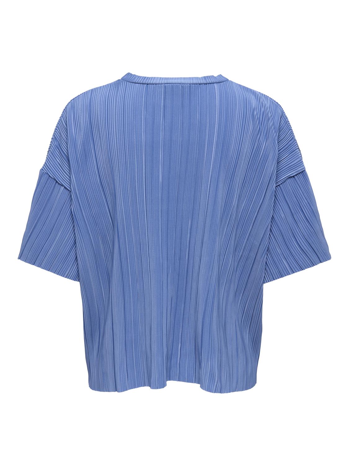 Carmakoma CARRAVENNA S/S PLISSE TOP JRS NOOS Blauw - OAK Fashion Noordwolde