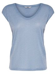 Carmakoma CARSILVERY S/S V NECK LUREX TOP JRS NOOS Blauw - OAK Fashion Noordwolde