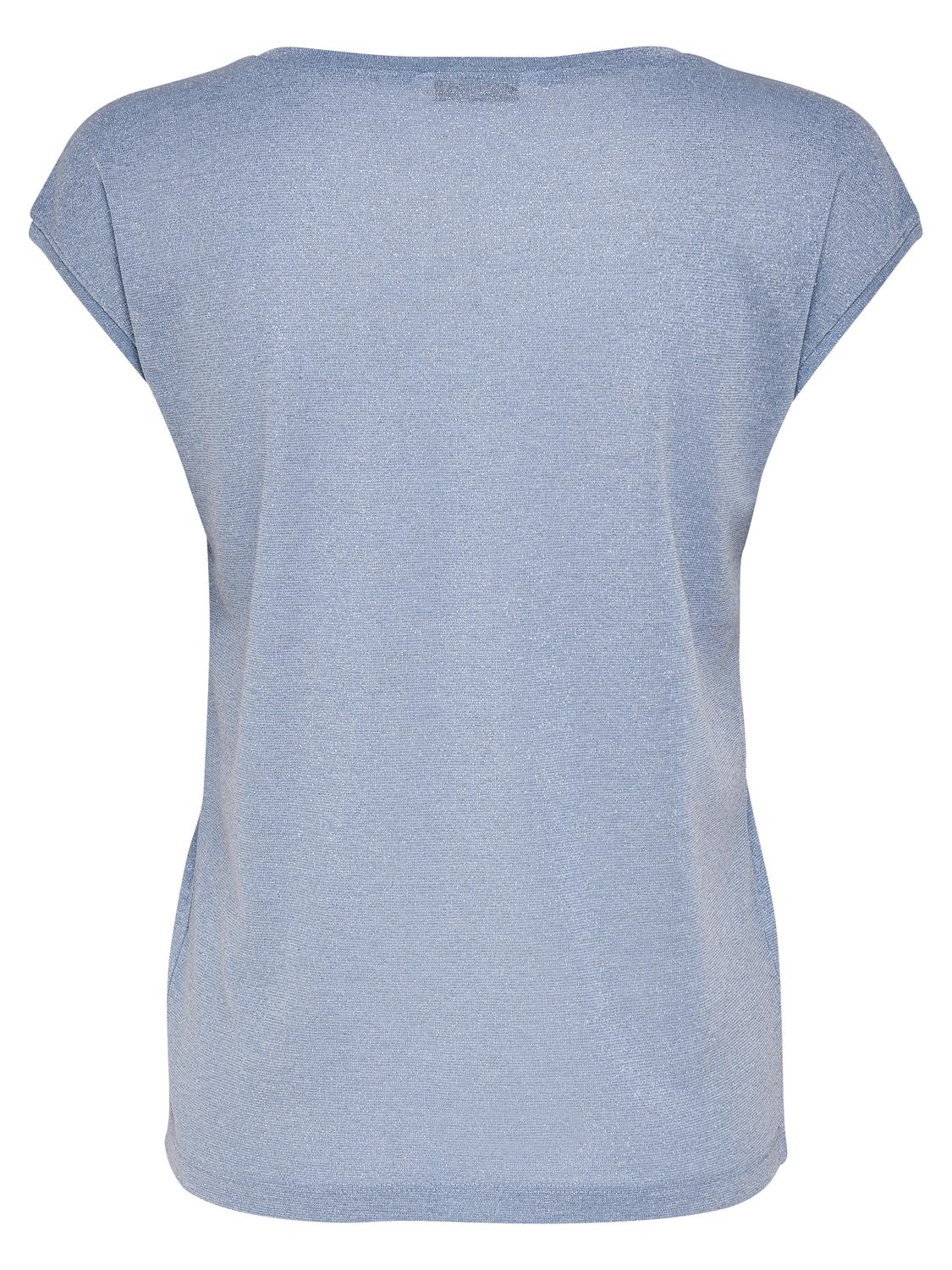 Carmakoma CARSILVERY S/S V NECK LUREX TOP JRS NOOS Blauw - OAK Fashion Noordwolde