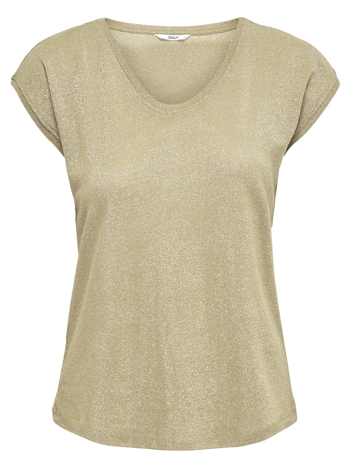 Carmakoma CARSILVERY S/S V NECK LUREX TOP JRS NOOS Grijs - OAK Fashion Noordwolde