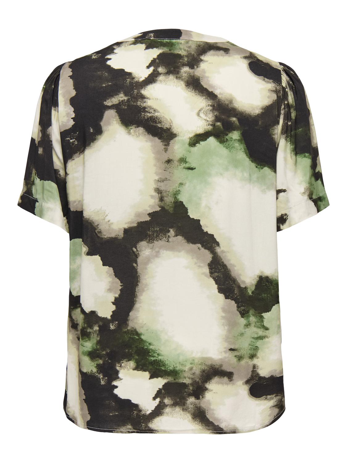 Carmakoma CARKERSTIN S/S V-NECK TOP AOP Grijs - OAK Fashion Noordwolde