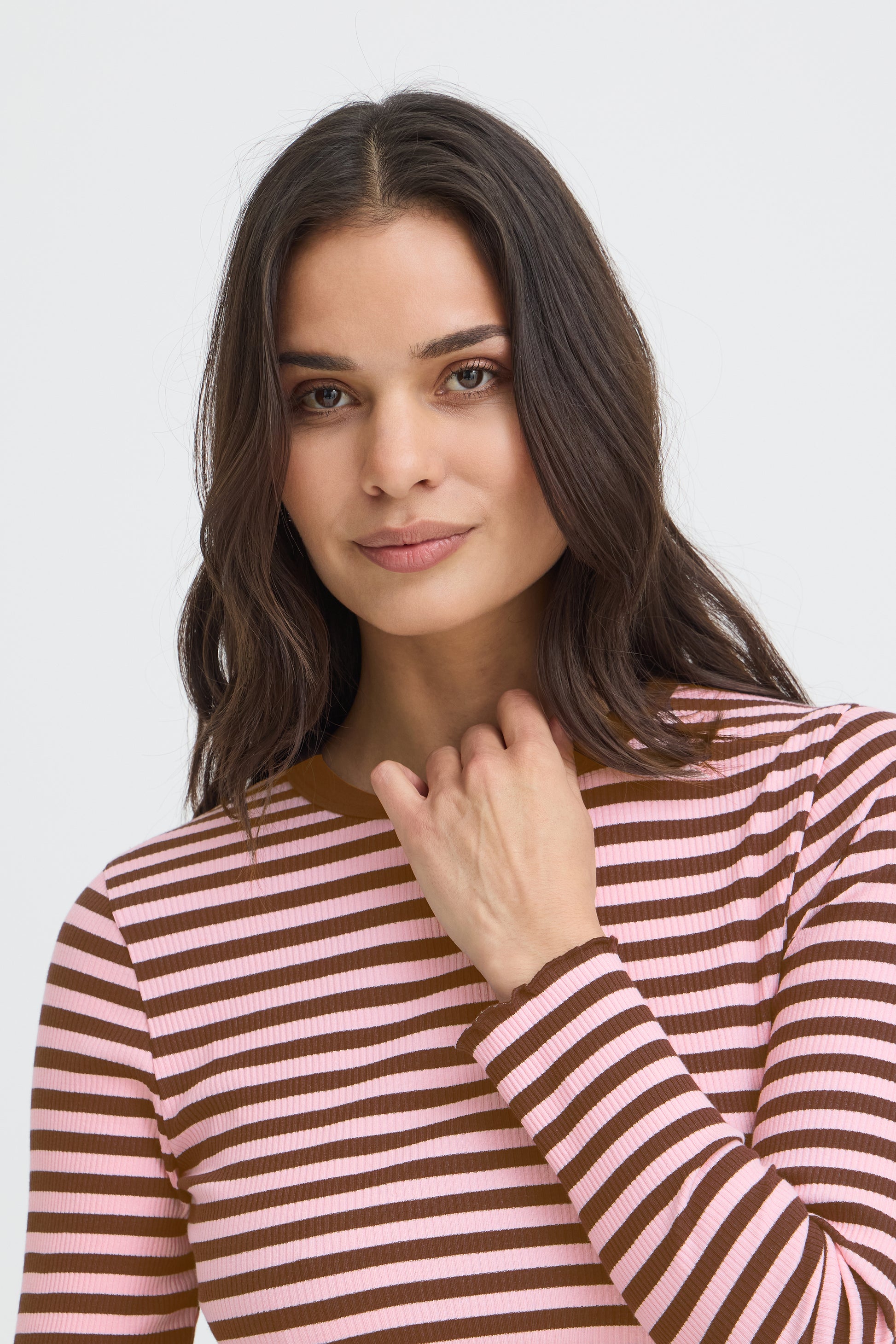 B. Young BYSINNE RIB TSHIRT JAVA / PINK STRIPE - OAK Fashion Noordwolde