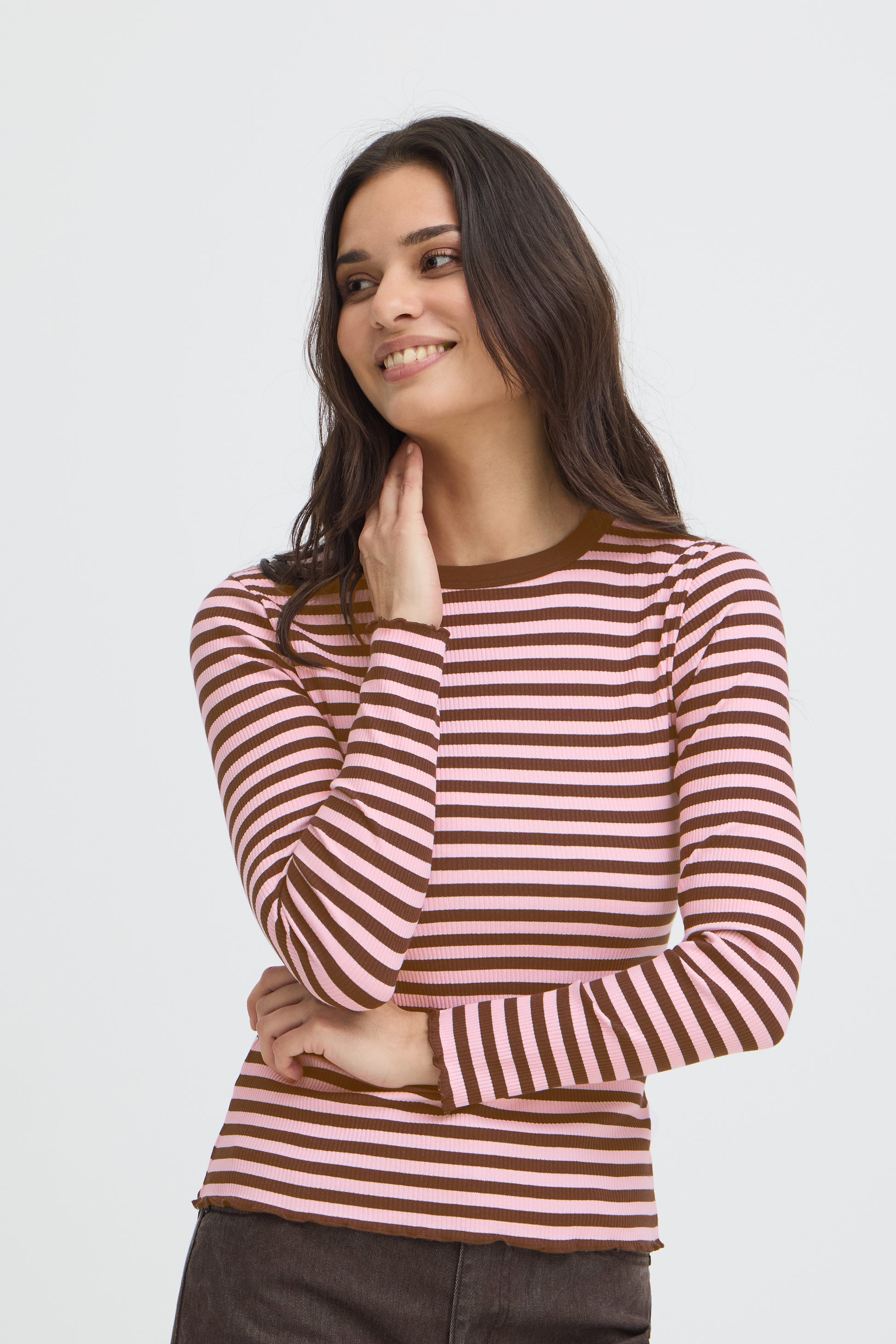 B. Young BYSINNE RIB TSHIRT JAVA / PINK STRIPE - OAK Fashion Noordwolde