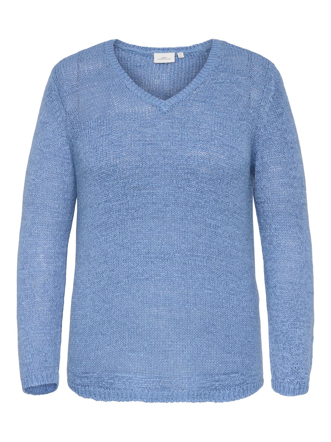 Carmakoma CARGEENA L/S V-NECK KNT Blauw - OAK Fashion Noordwolde