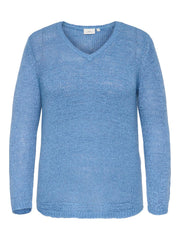 Carmakoma CARGEENA L/S V-NECK KNT Blauw - OAK Fashion Noordwolde