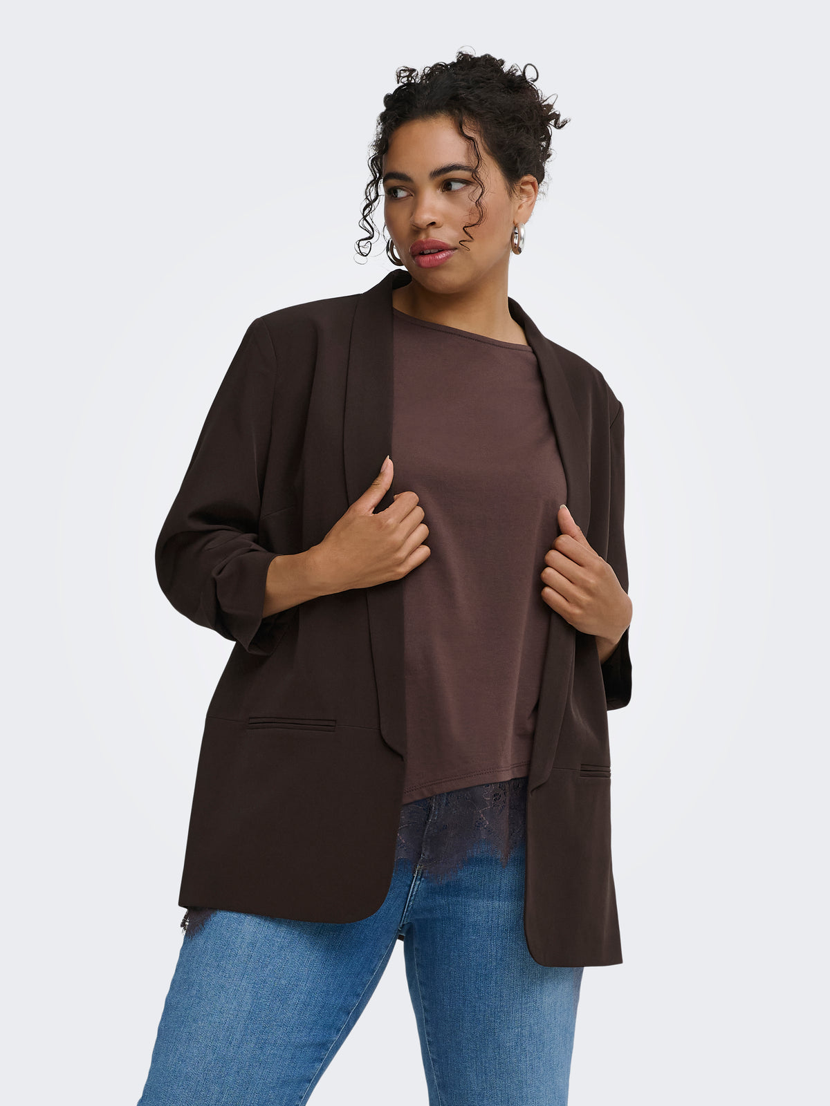 Carmakoma CARELLY 3/4 BLAZER TLR NOOS Bruin - OAK Fashion Noordwolde