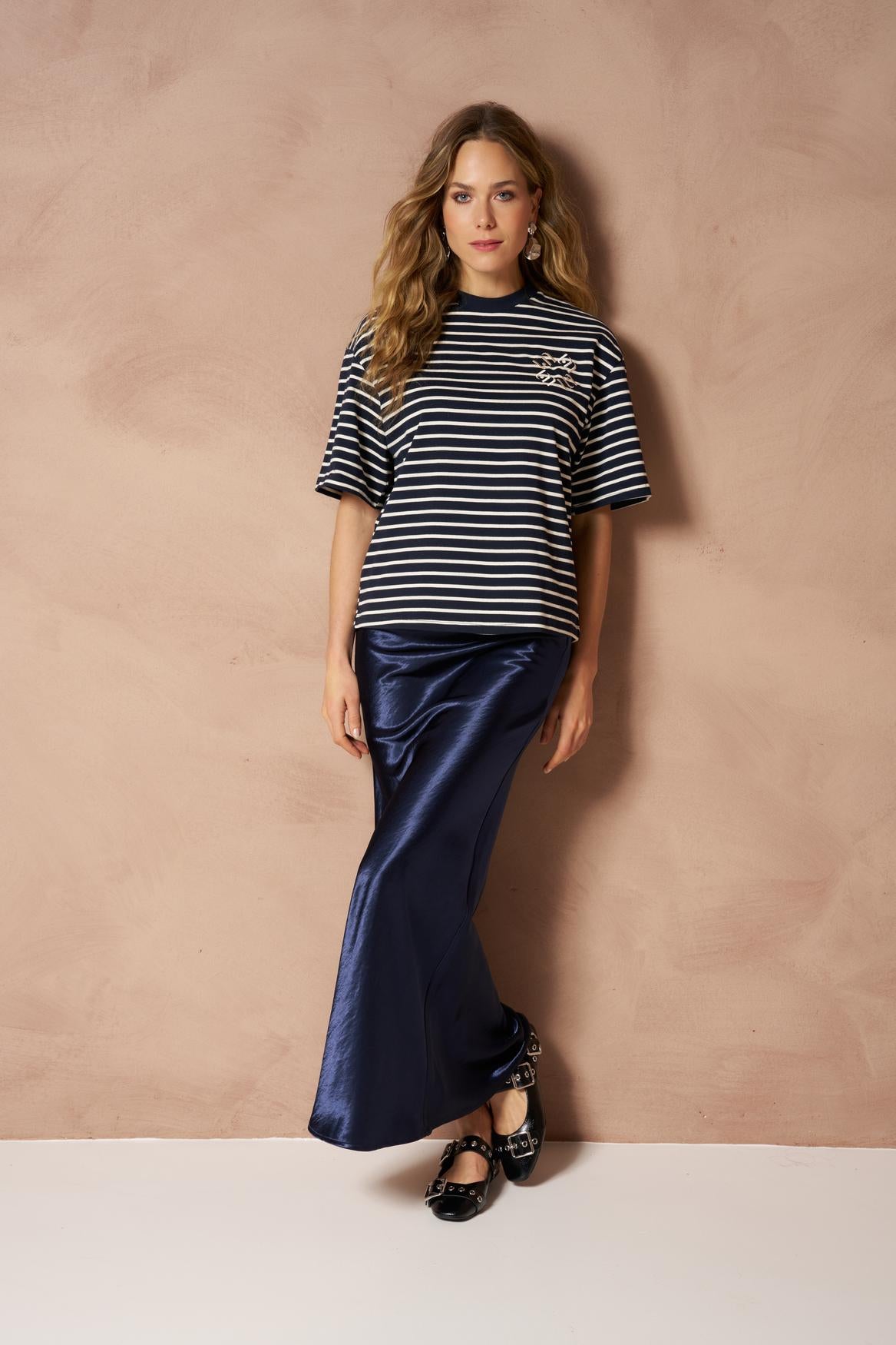 Lofty Manner T'Shirt Imma - Boxy Regular Blauw - OAK Fashion Noordwolde