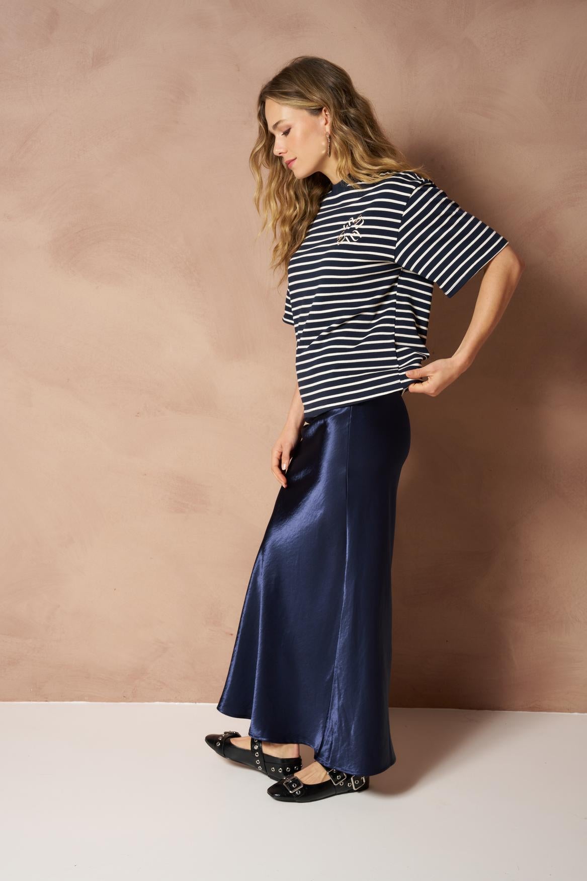 Lofty Manner T'Shirt Imma - Boxy Regular Blauw - OAK Fashion Noordwolde