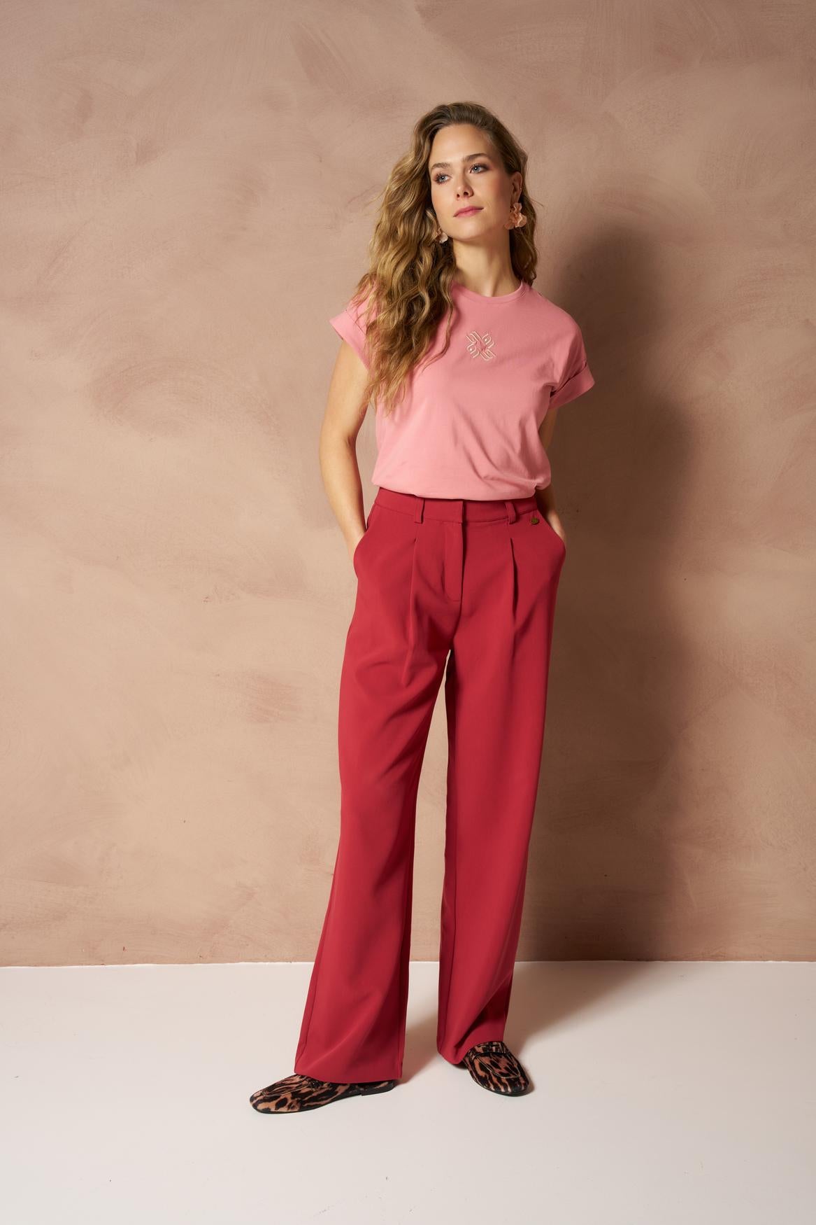 Lofty Manner Pant Indie - Uni Pleated Rood - OAK Fashion Noordwolde