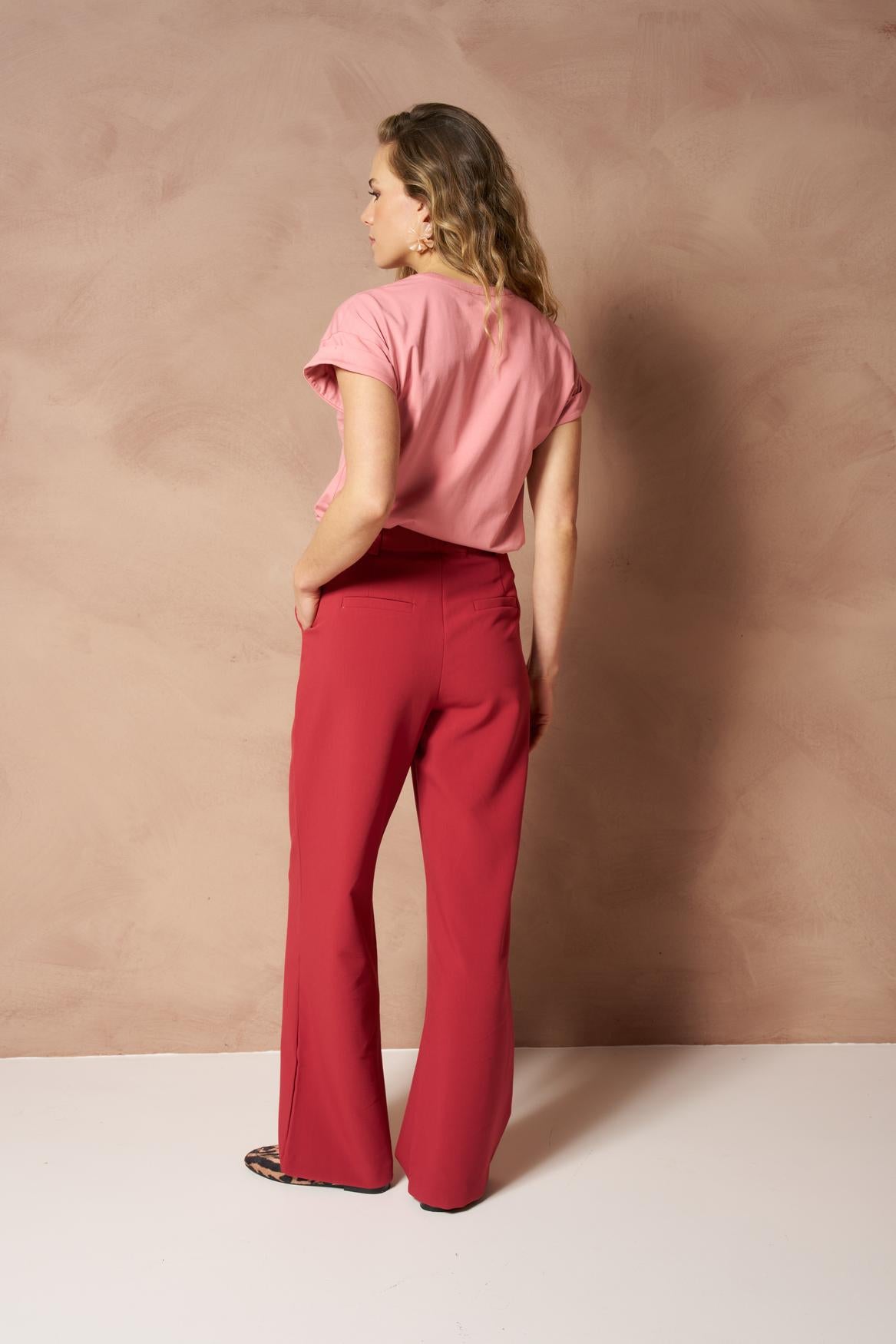 Lofty Manner Pant Indie - Uni Pleated Rood - OAK Fashion Noordwolde