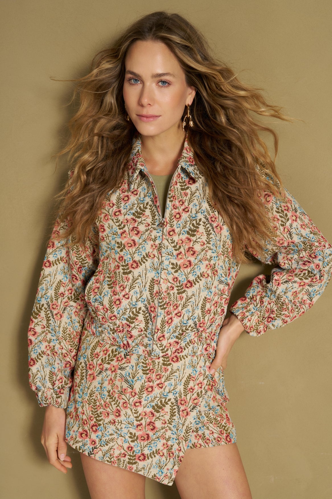 Lofty Manner Jacket Hani - Flower Jacquard Groen - OAK Fashion Noordwolde