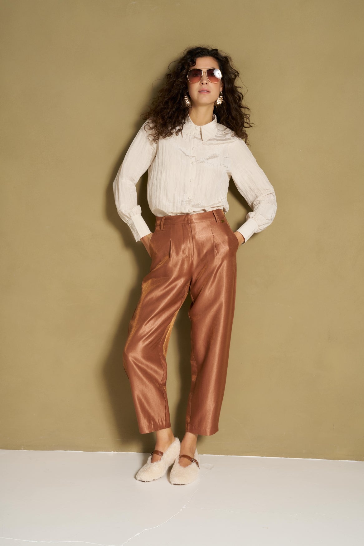 Lofty Manner Pant Helvi - High Rise Tapered Bruin - OAK Fashion Noordwolde