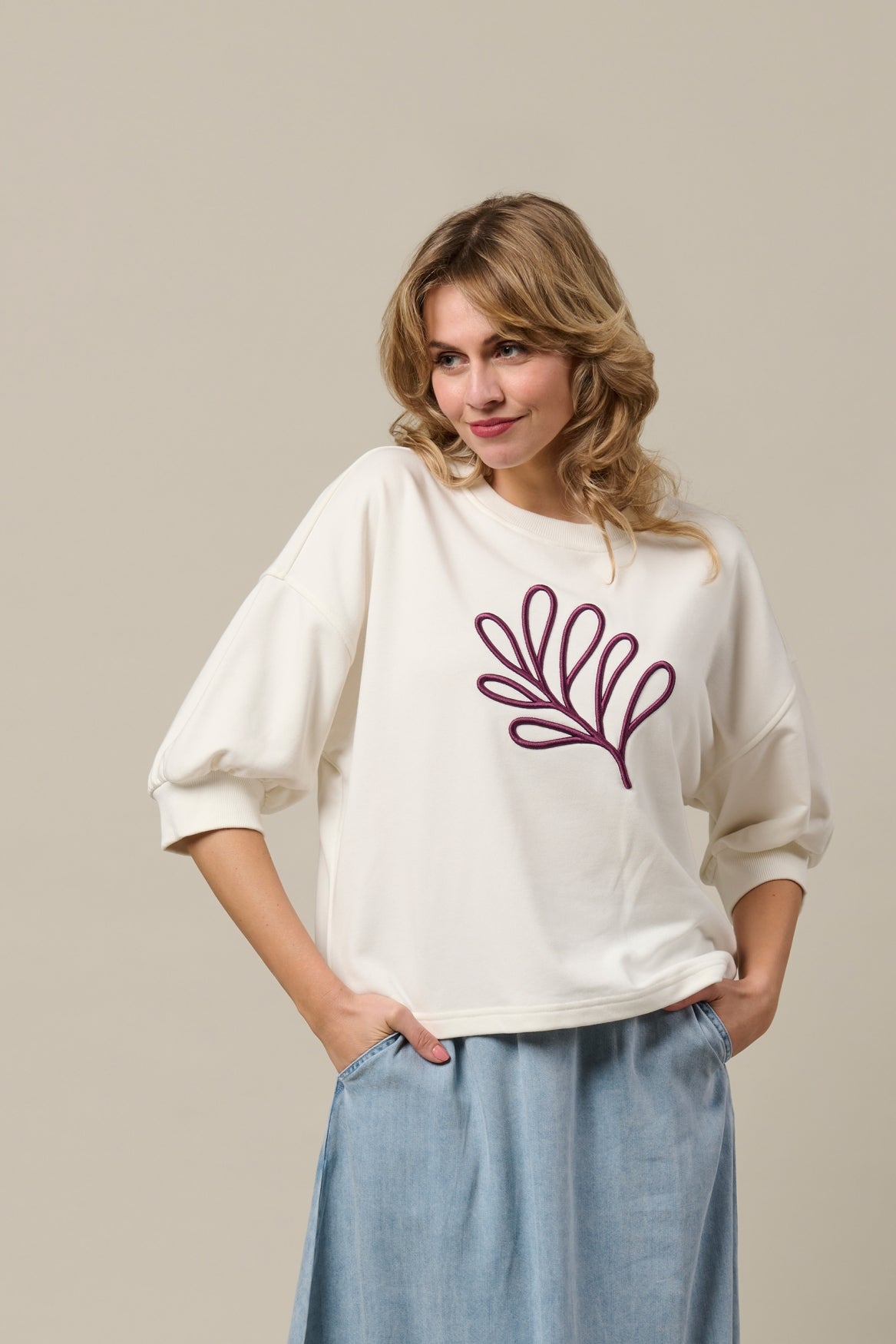 &Co Woman Top Leaf Wit - OAK Fashion Noordwolde