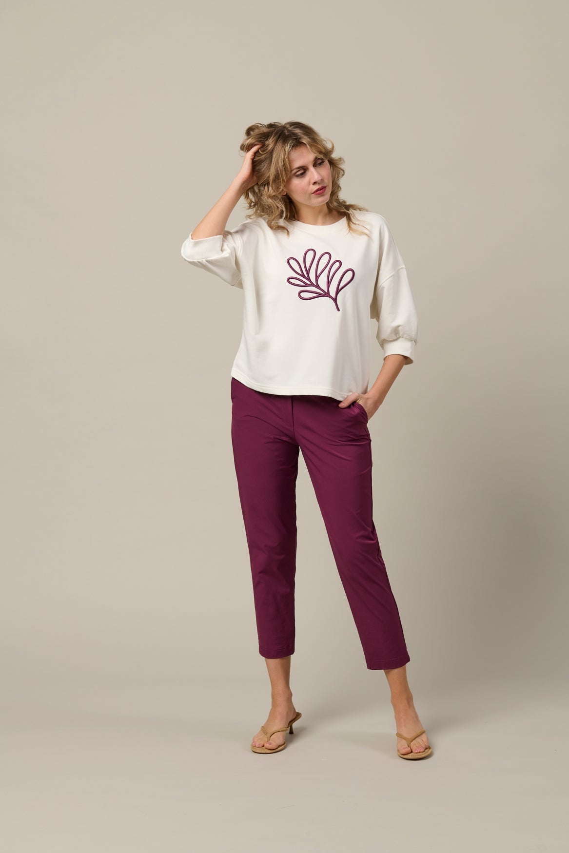 &Co Woman Top Leaf Wit - OAK Fashion Noordwolde