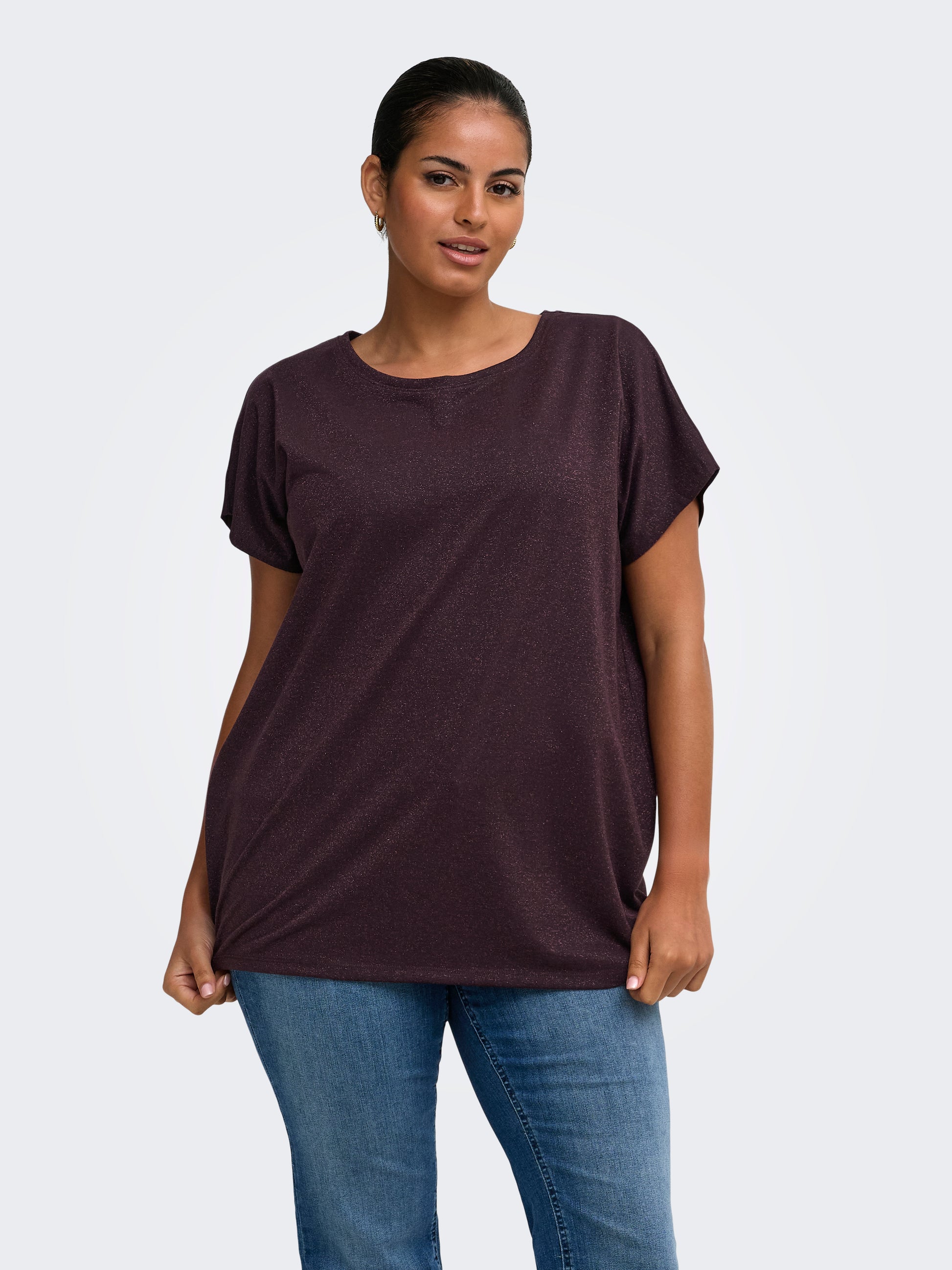 Carmakoma CARMOSTER GLITTER S/S TOP JRS NOOS Rood - OAK Fashion Noordwolde