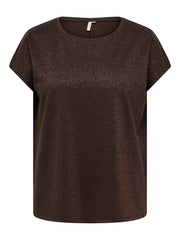 Carmakoma CARMOSTER GLITTER S/S TOP JRS NOOS Bruin - OAK Fashion Noordwolde