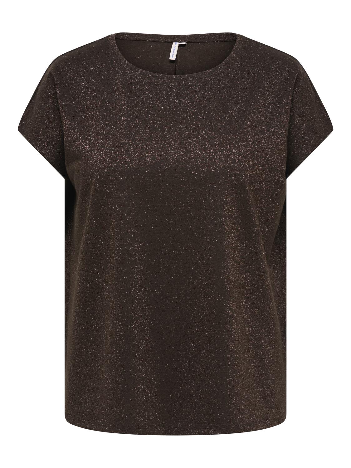 Carmakoma CARMOSTER GLITTER S/S TOP JRS NOOS Bruin - OAK Fashion Noordwolde