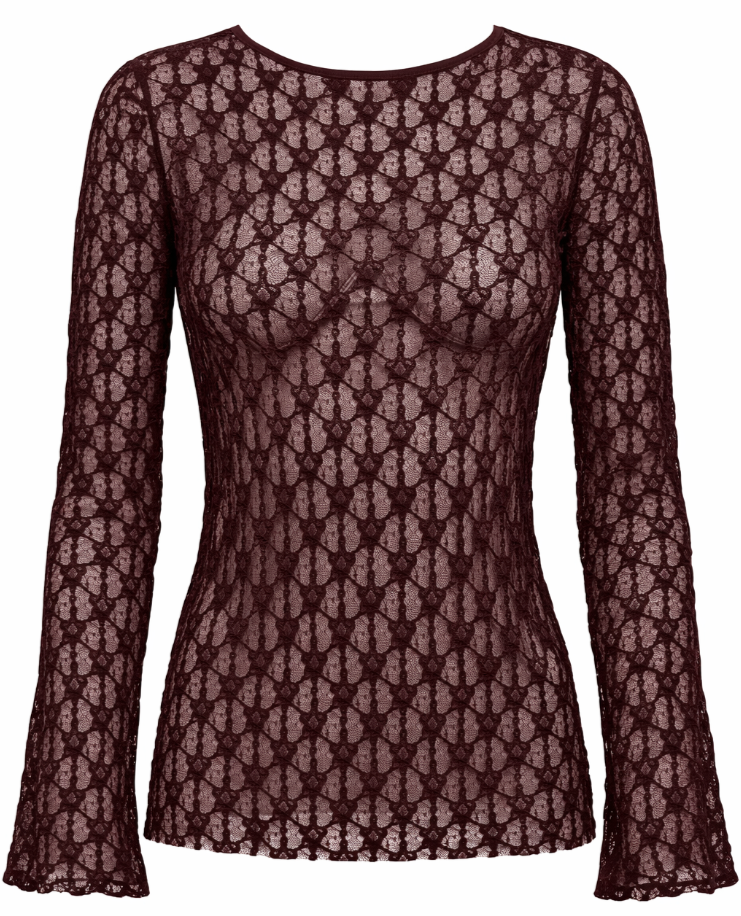 Carmakoma CARAYA L/S O-NECK A-SLEEVE LACE TOP JRS Bruin - OAK Fashion Noordwolde