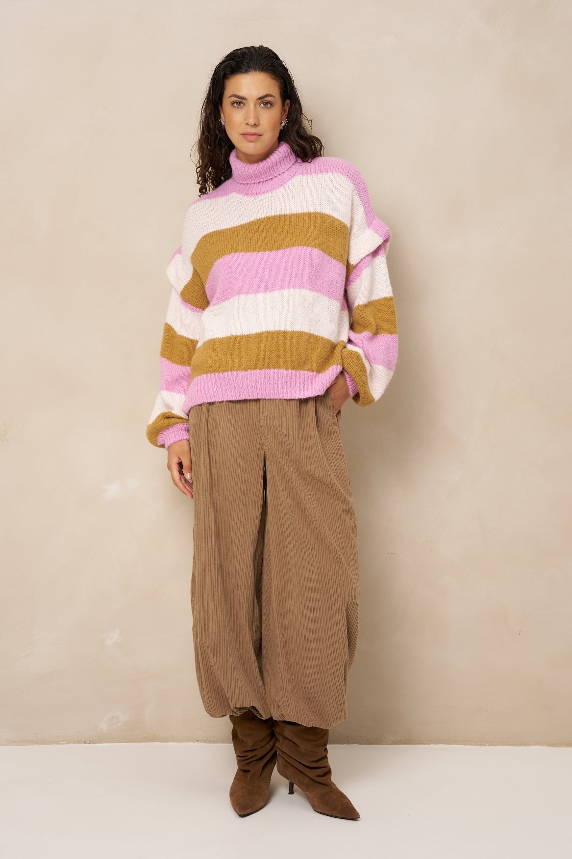 Lofty Manner Pull Jale - Chunky Striped Roze - OAK Fashion Noordwolde
