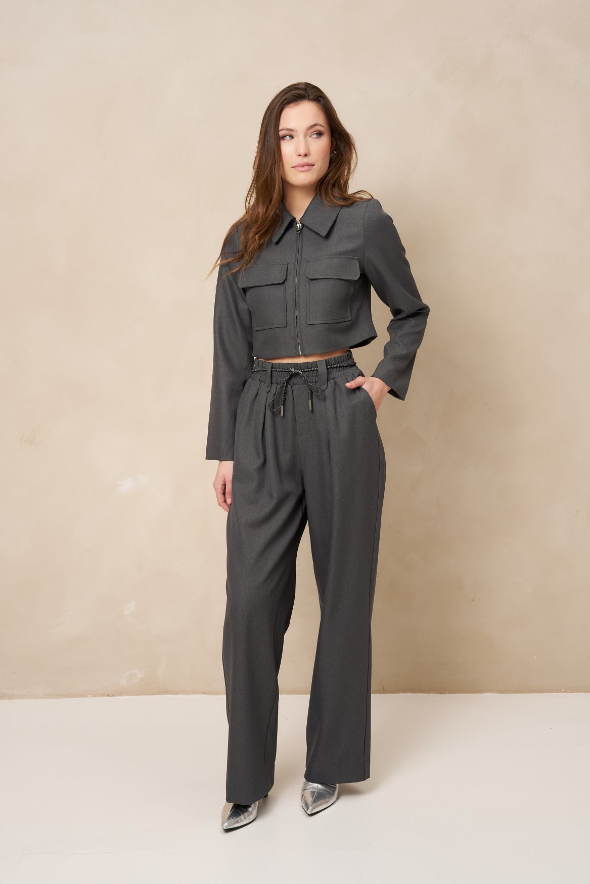 Lofty Manner Jacket Kia - Cropped Grijs - OAK Fashion Noordwolde