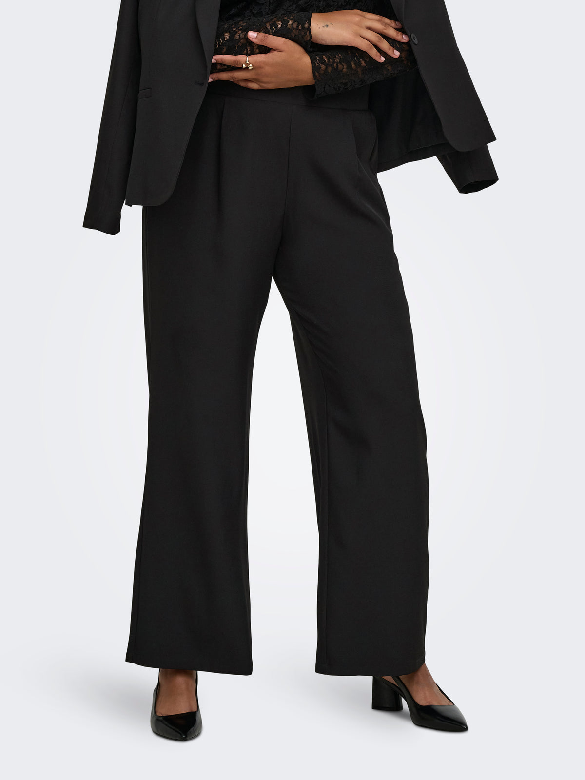 Carmakoma CARVICTORIA PULL UP WIDE PANT TLR Zwart - OAK Fashion Noordwolde
