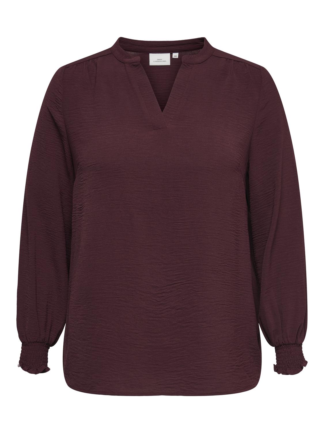 Carmakoma CARMETTA L/S V-NECK TOP WVN NOOS Rood - OAK Fashion Noordwolde