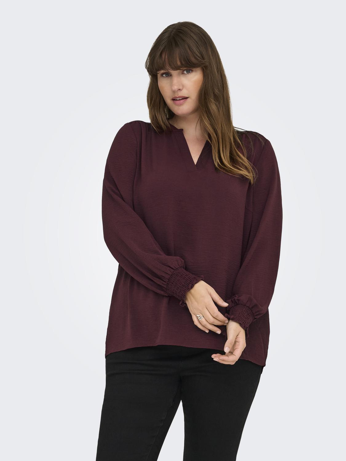 Carmakoma CARMETTA L/S V-NECK TOP WVN NOOS Rood - OAK Fashion Noordwolde