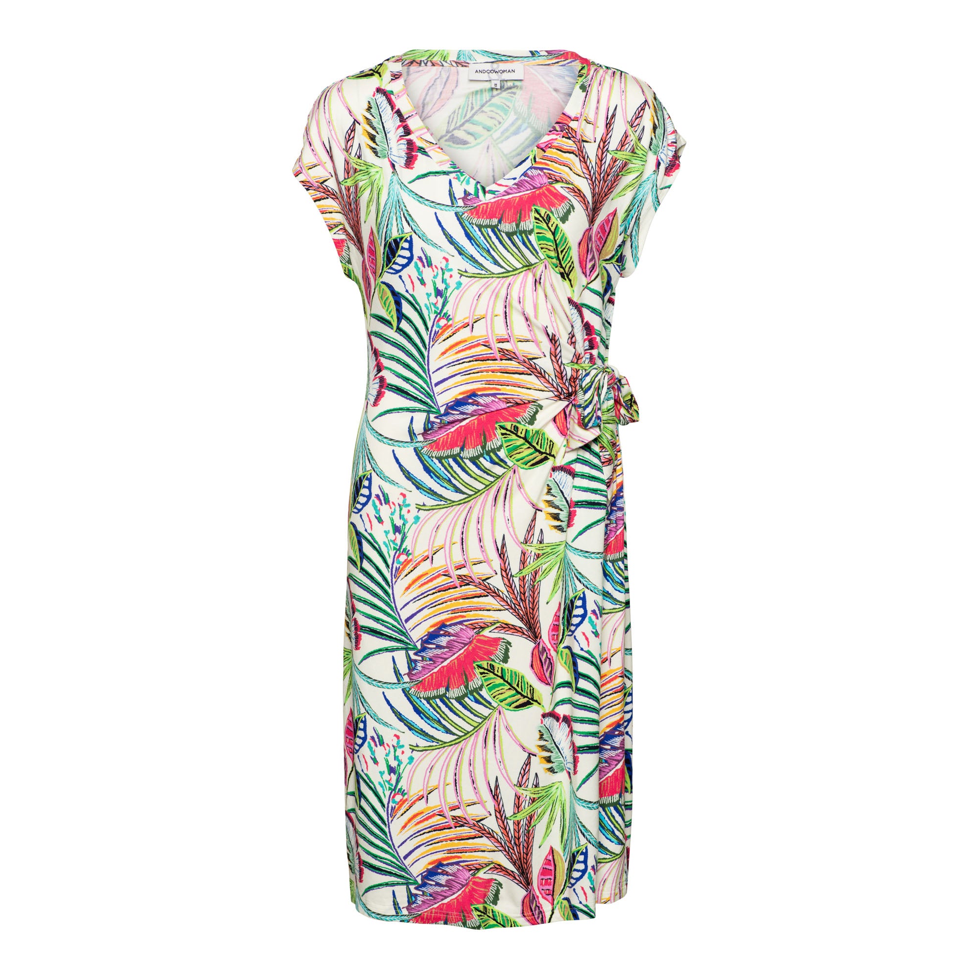 &Co Woman Jurk Lizzy Multi Leaf ecru - OAK Fashion Noordwolde