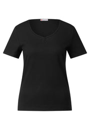 Street One T-shirt Rib Zwart - OAK Fashion Noordwolde