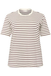 Kaffe Curve Winni Sleeve T-Shirt Ant. White/Fudge Stripe - OAK Fashion Noordwolde