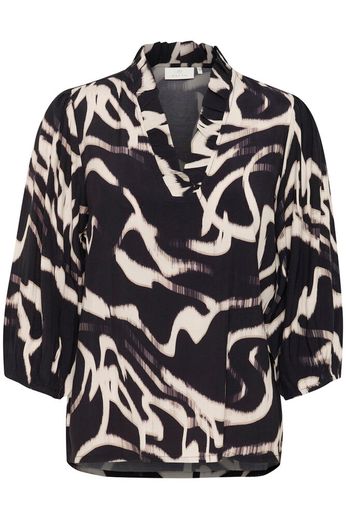 Kaffe Martha Frill Blouse Black/Nature Organic Lines - OAK Fashion Noordwolde
