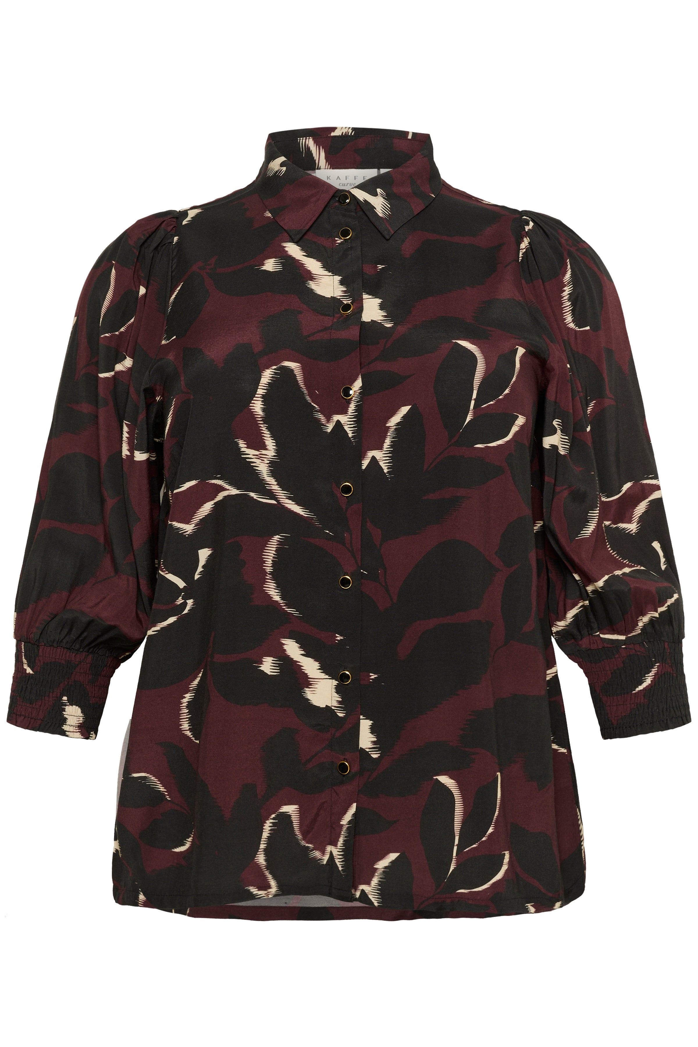 Kaffe Curve KCmilana Shirt Windsor Wine/Black Flower - OAK Fashion Noordwolde