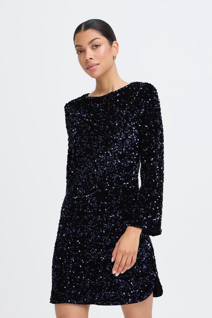 B.young BYPAILLET BOW DRESS 2 EVENING BLUE SEQUIN MIX - OAK Fashion Noordwolde