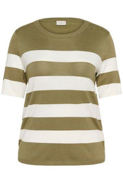 Kaffe Curve Pullover Lizzy Streep D. Green W. Chalk Wide Stripe - OAK Fashion Noordwolde