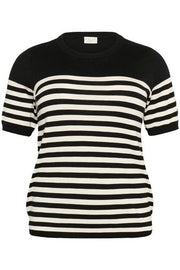 Kaffe Curve Pullover Lizzy Streep Black/Turtledove Half Stripe - OAK Fashion Noordwolde