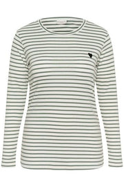 Kaffe Curve T-shirt Lia Chalk/Sea Spray -Black Heart - OAK Fashion Noordwolde