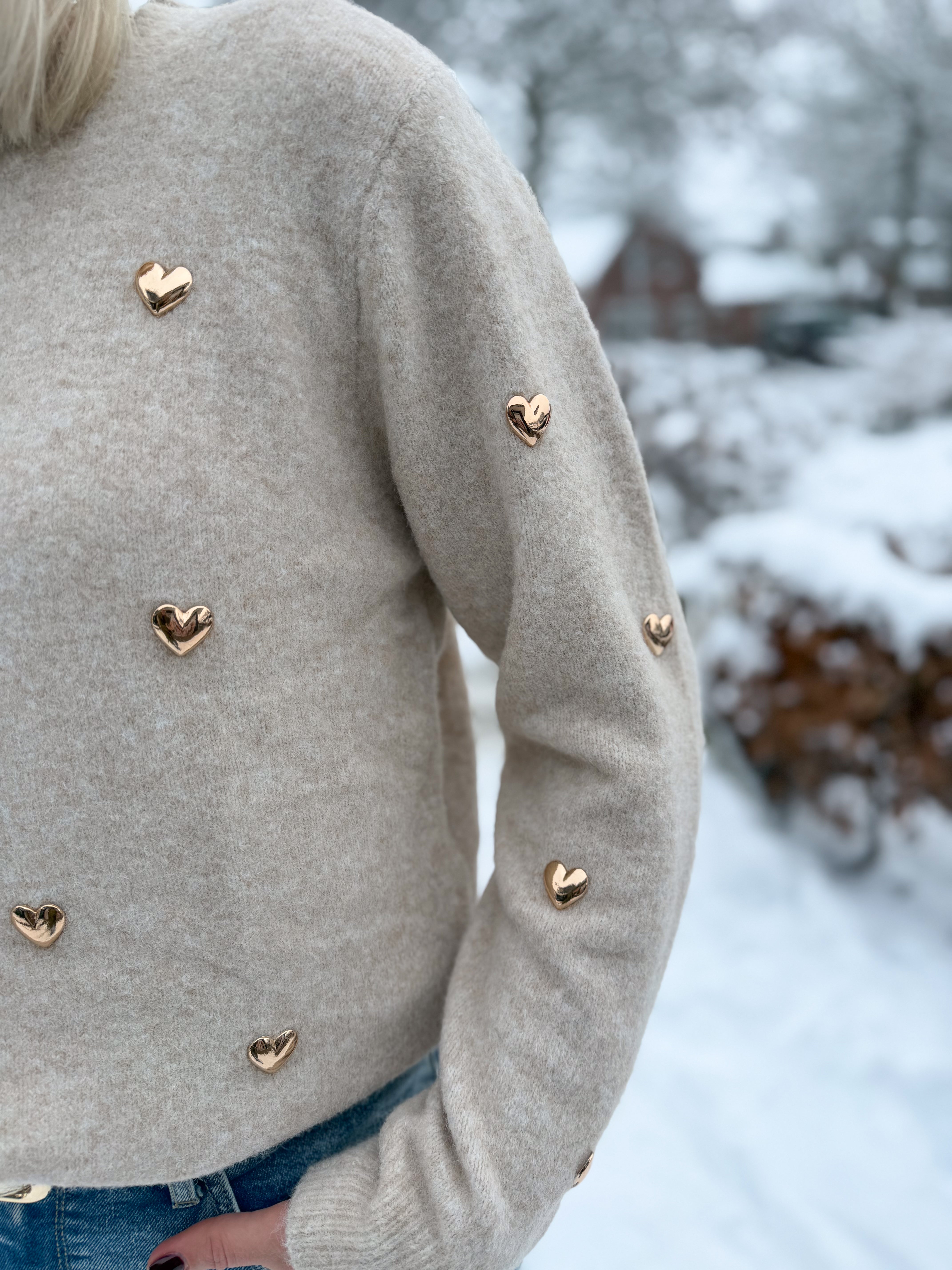 Oak Trui met harten Bruin - OAK Fashion Noordwolde