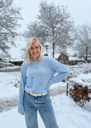 Oak Trui met harten Blauw - OAK Fashion Noordwolde