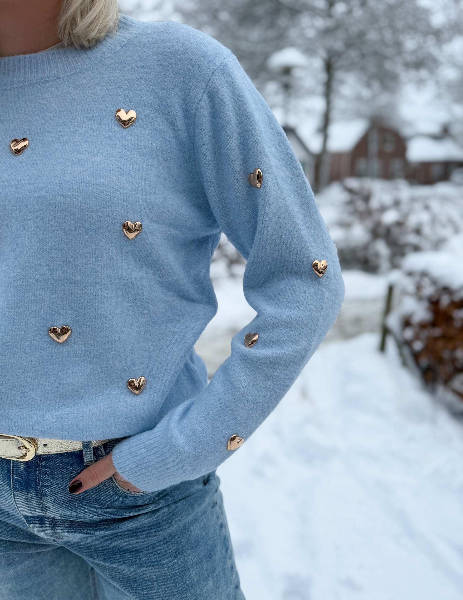 Oak Trui met harten Blauw - OAK Fashion Noordwolde