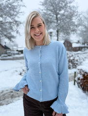 Oak Vest met parel knoop Blauw - OAK Fashion Noordwolde